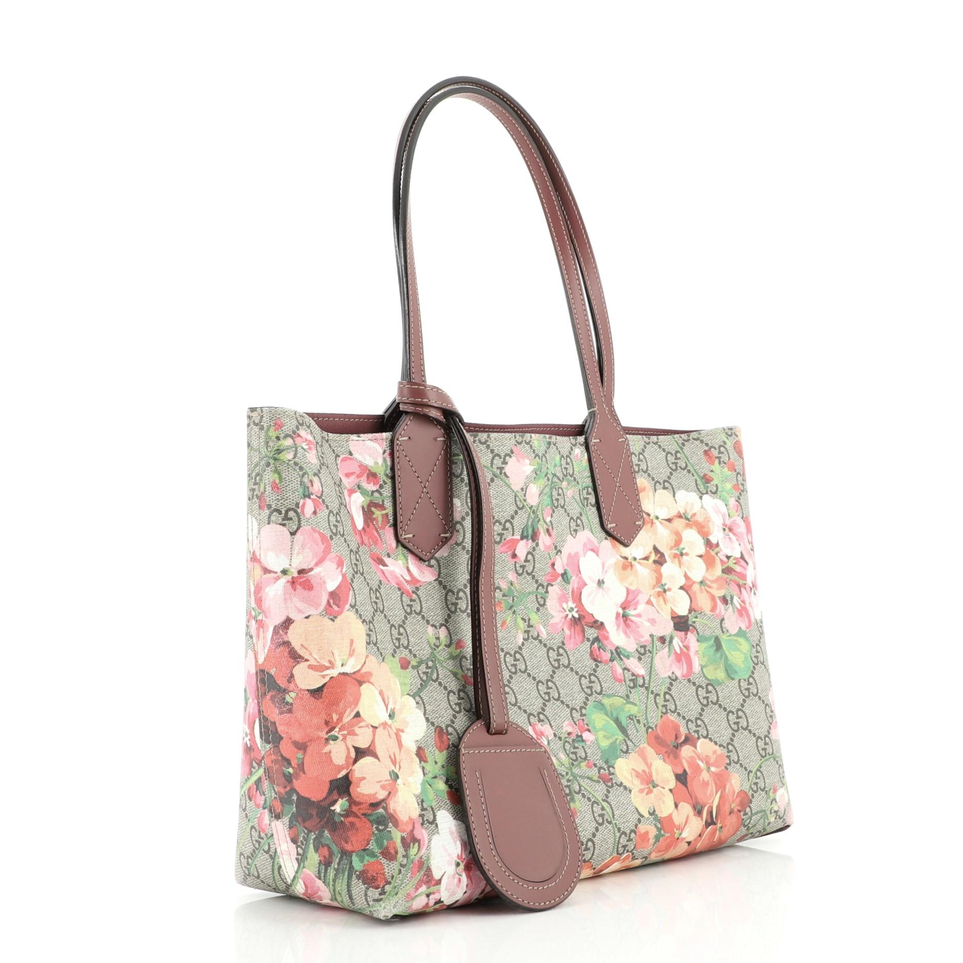 Gucci Wendbare Tote Blooms GG Druck Leder Klein (Braun)