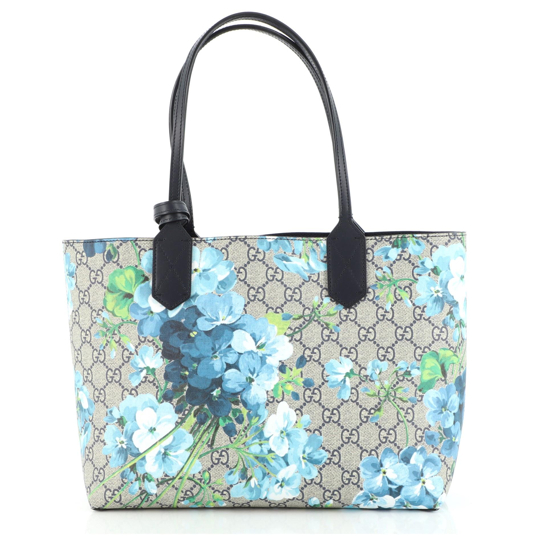 Gray Gucci Reversible Tote Blooms GG Print Leather Small