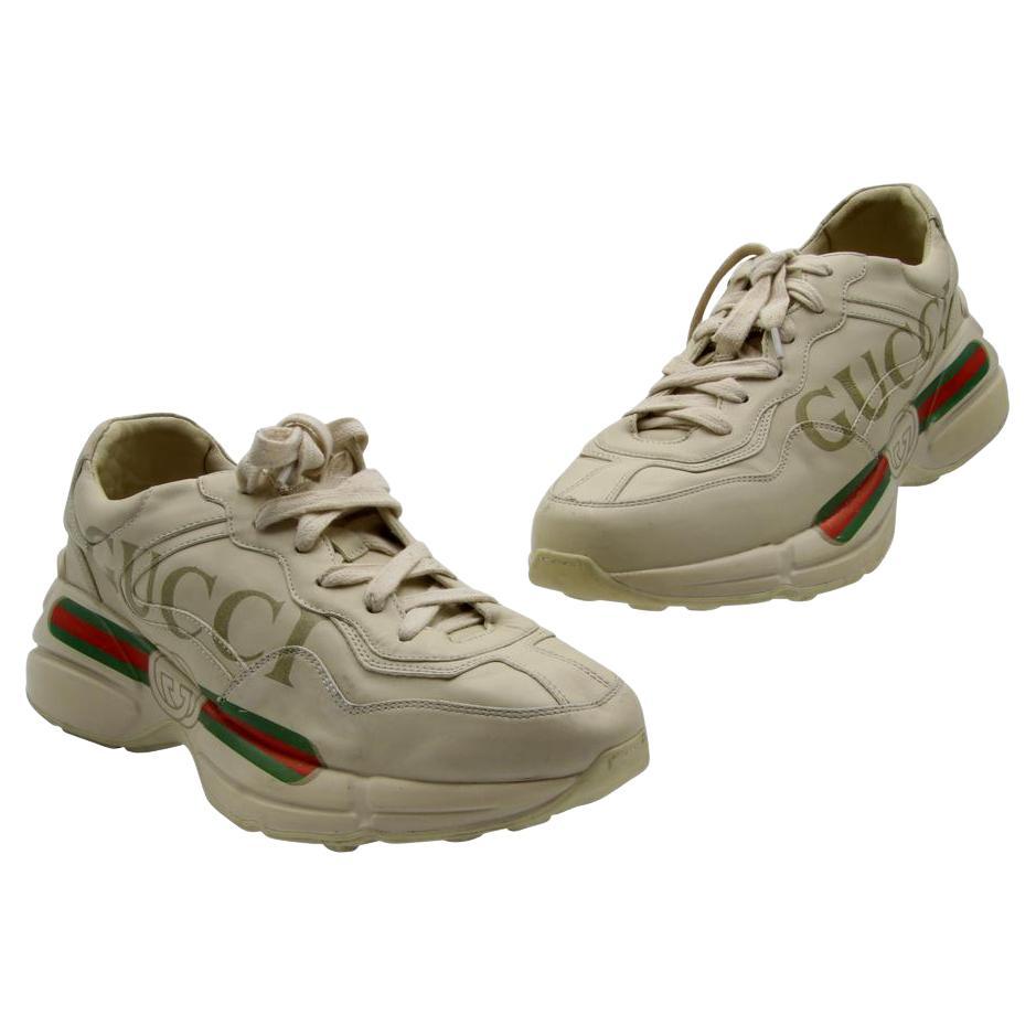 Gucci Rhyton 44 Leather Logo Print Sneakers GG-0208N-0018 For Sale