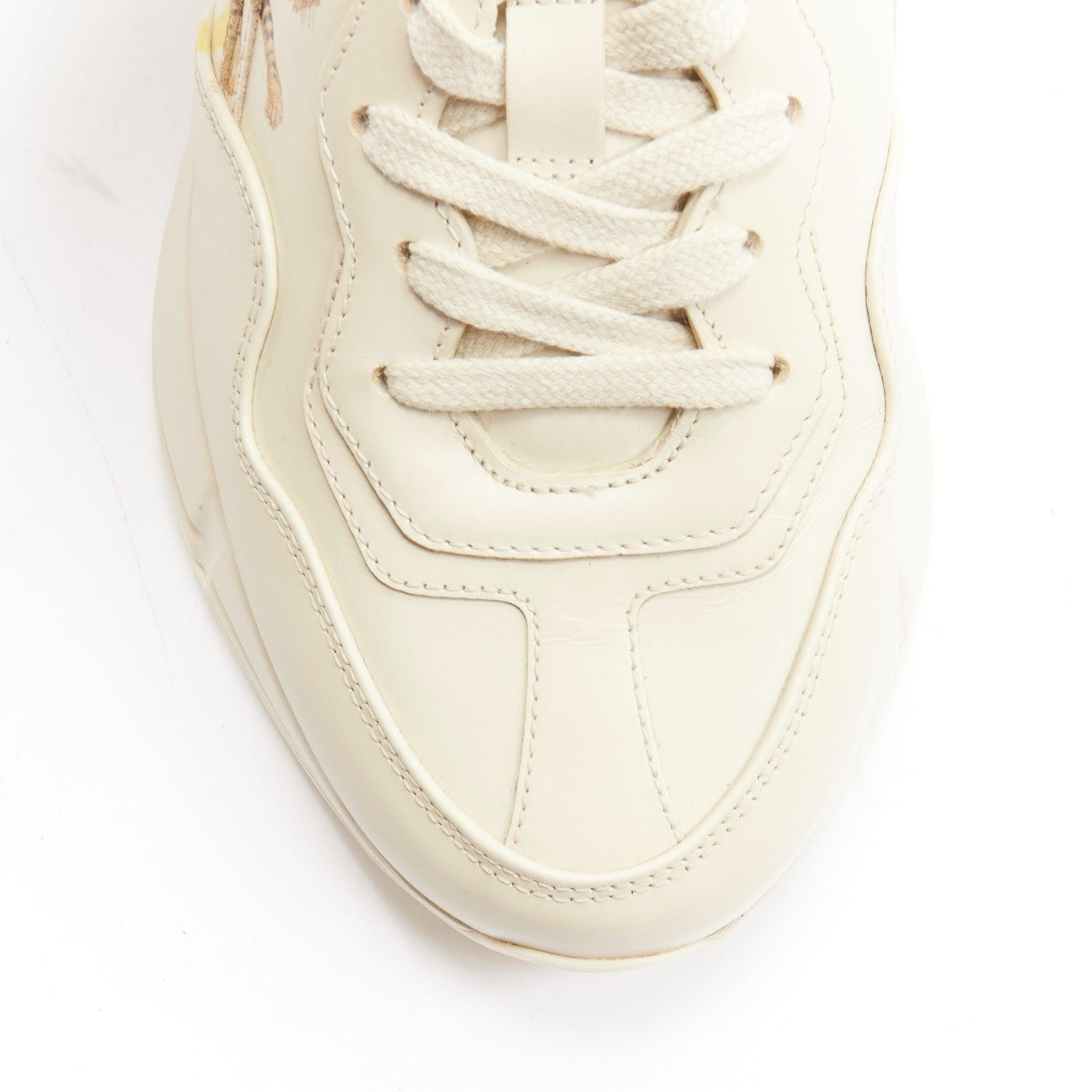 GUCCI Rhyton cream Tiger print leather panelled chunky dad sneakers EU37.5 For Sale 2