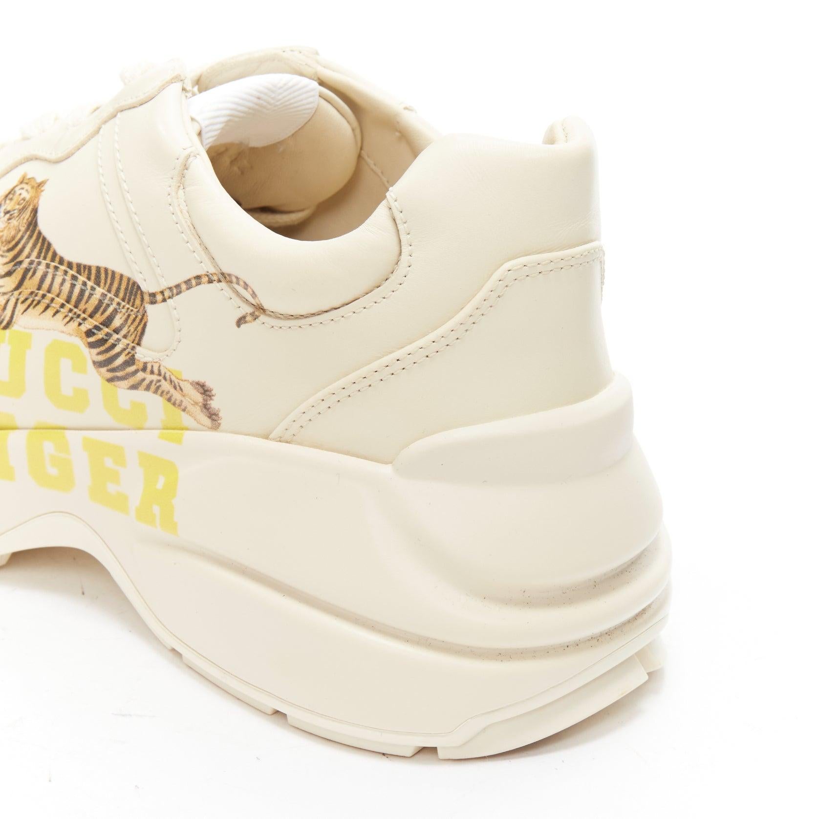 GUCCI Rhyton cream Tiger print leather panelled chunky dad sneakers EU37.5 For Sale 3