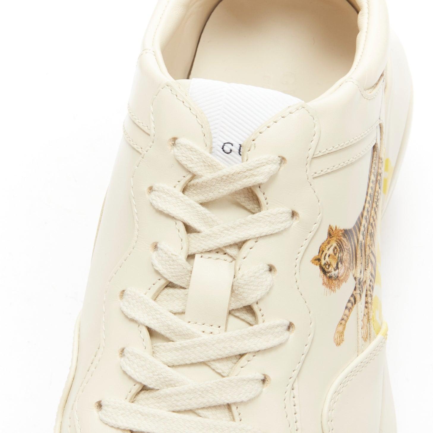 GUCCI Rhyton cream Tiger print leather panelled chunky dad sneakers EU37.5 For Sale 4