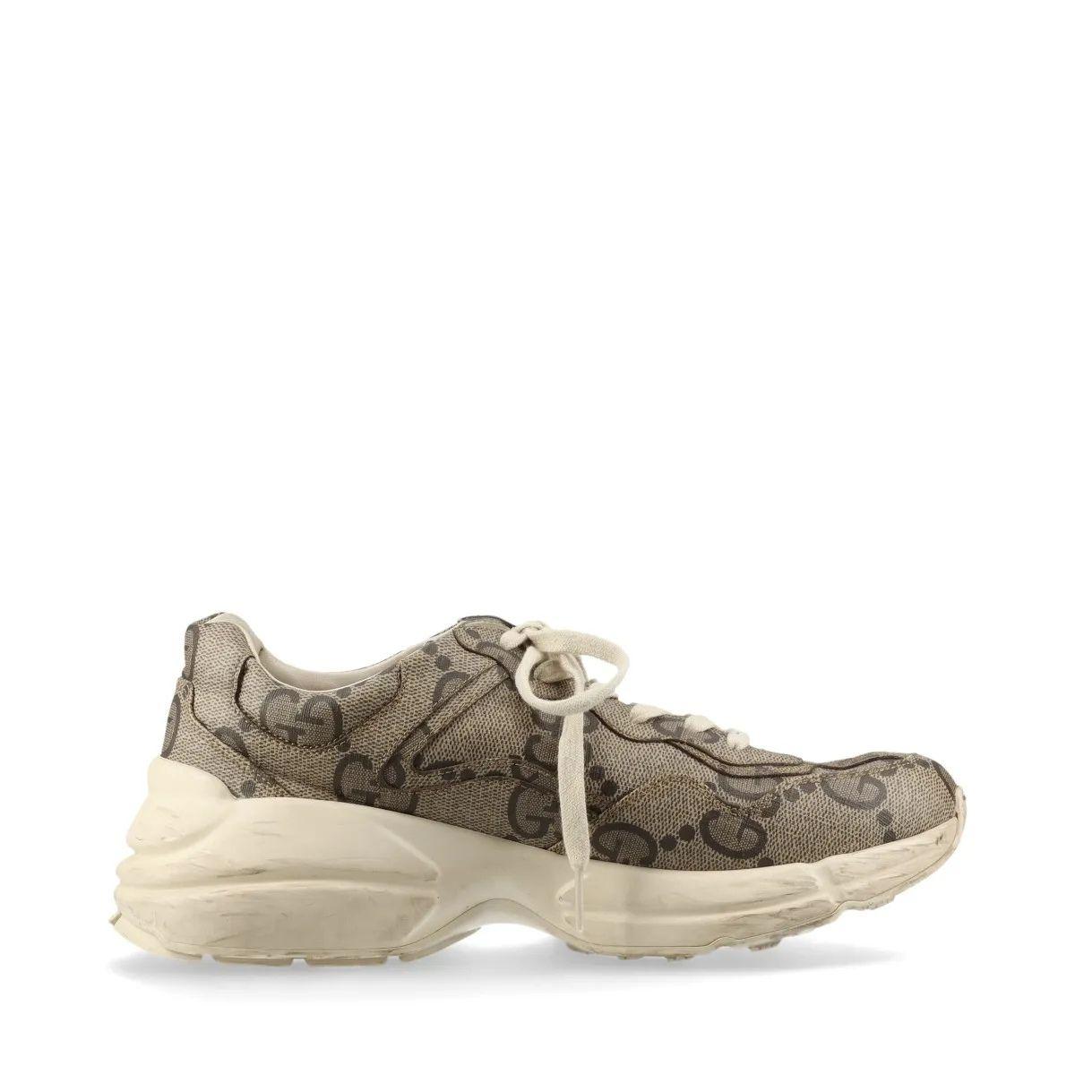 Gucci Rhyton Leather Sneakers Mens Beige In Good Condition For Sale In Humacao, PR