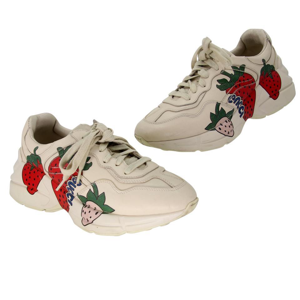 Gucci Rhyton Logo 37 Leather Handpainted Strawberries Sneakers GG