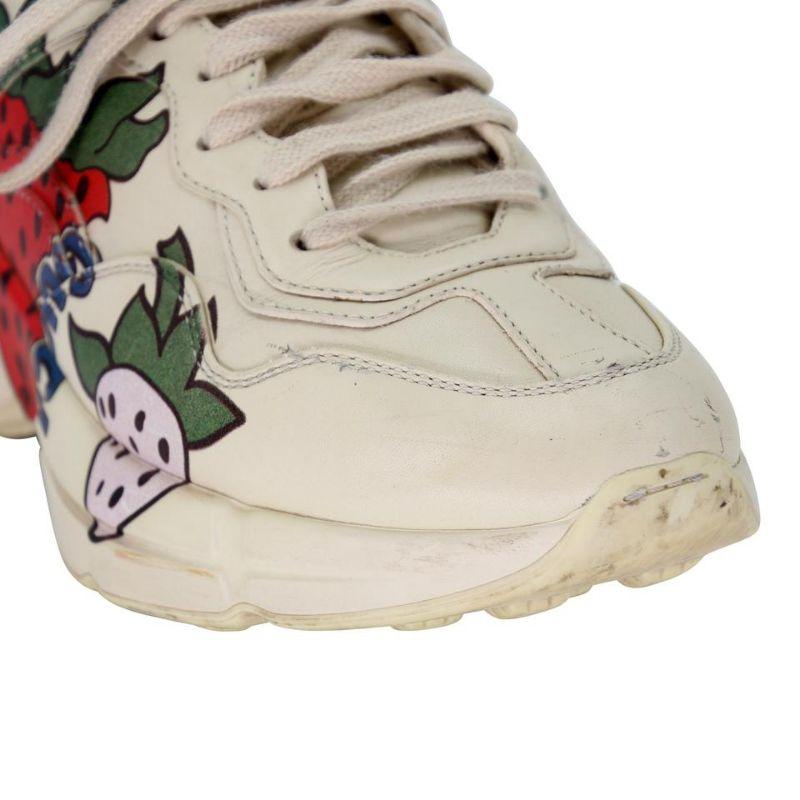 Gucci Rhyton Logo 38 Handpainted Strawberries Leather Sneakers GG-0529N-0221

These Gucci sneakers are edgy and comfortable. Featuring ivory leather with handpainted strawberries on the outer sides. Rubber thick sole and bulky construction makes