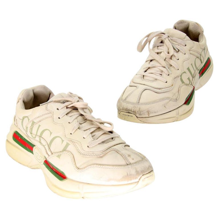 Gucci Rhyton Logo 9.5 Leather Sneakers GG-0510N-0170 For Sale at 1stDibs