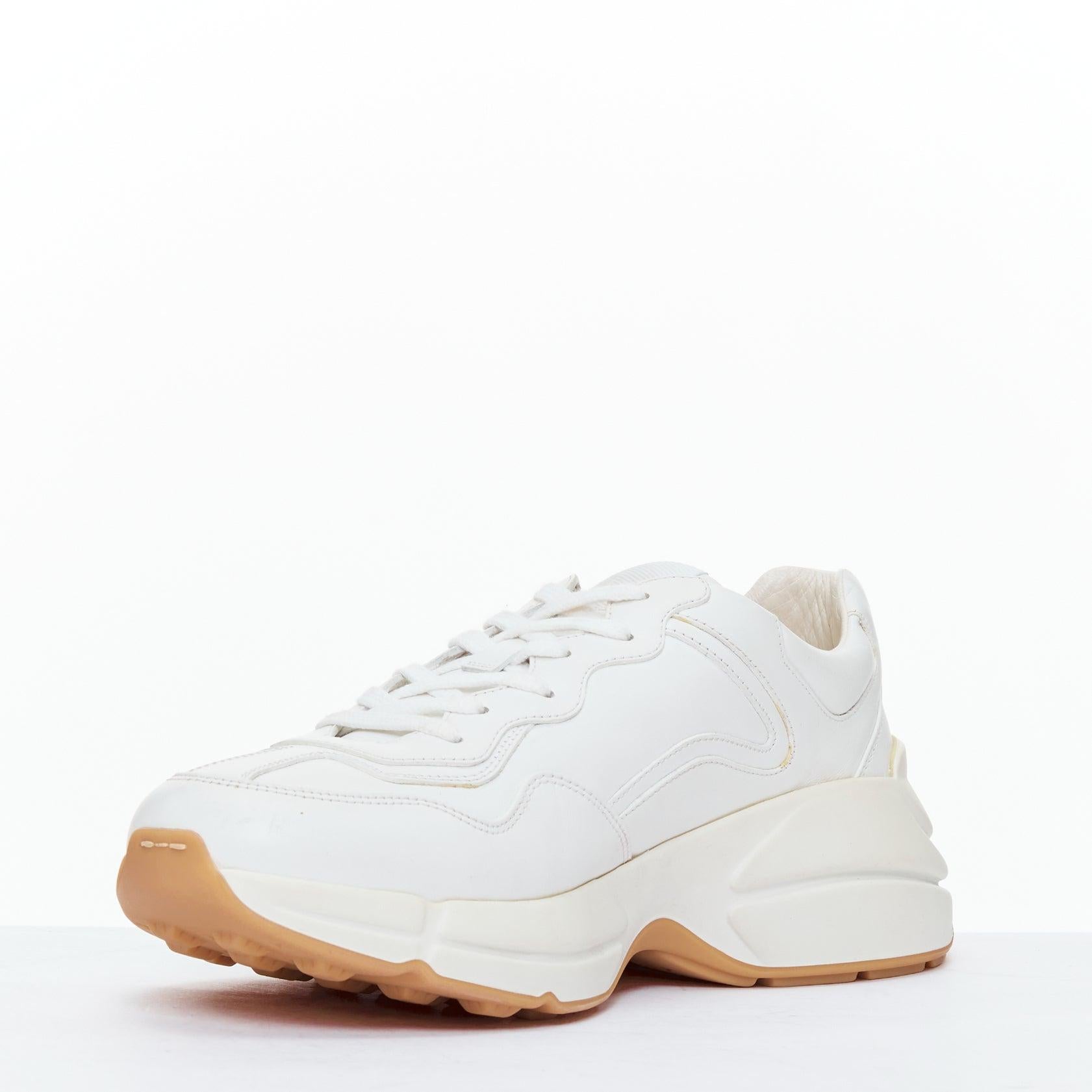 GUCCI Rhyton Tigers white triple head print leather chunky sneakers UK7 EU41 In Good Condition In Hong Kong, NT