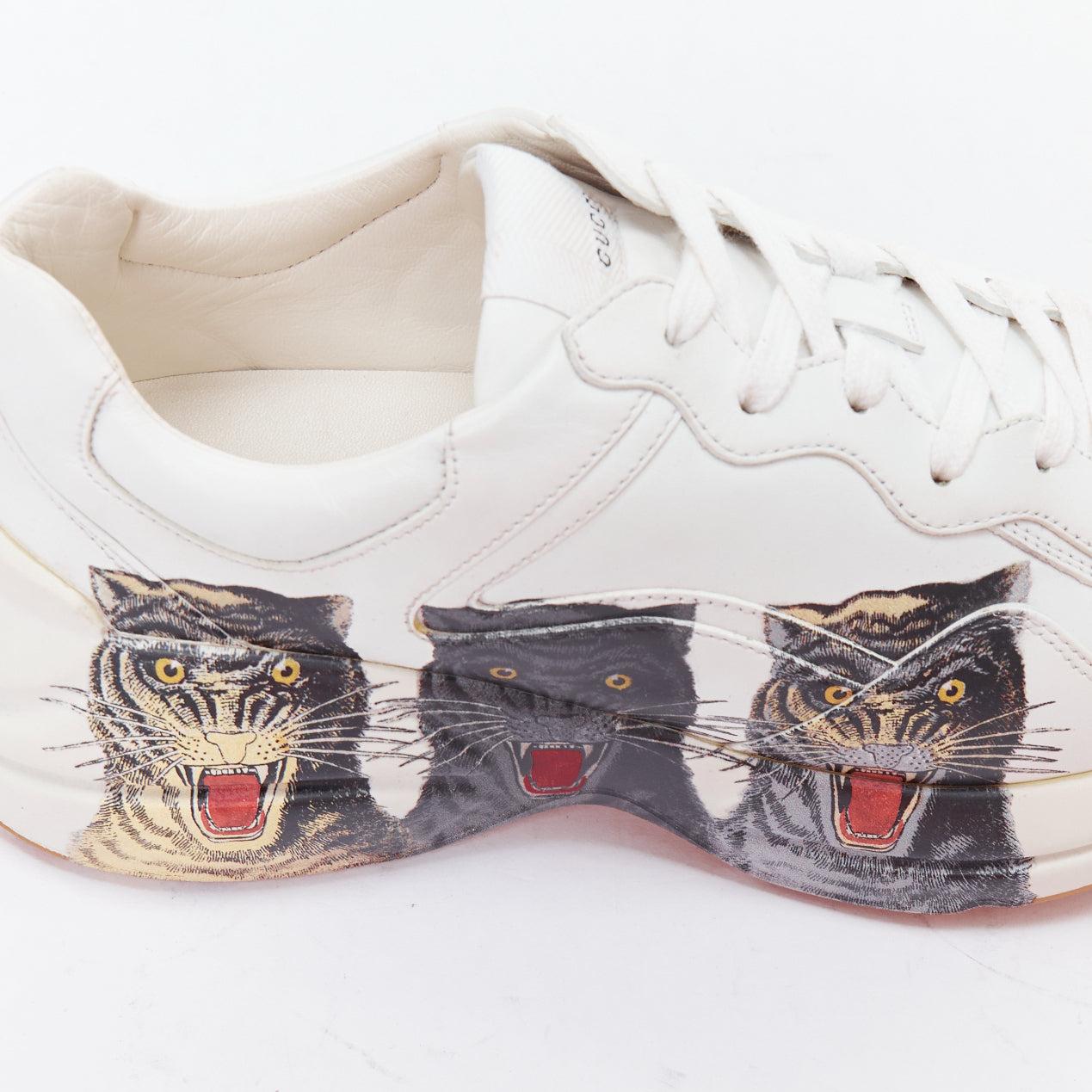 GUCCI Rhyton Tigers white triple head print leather chunky sneakers UK7 EU41 2