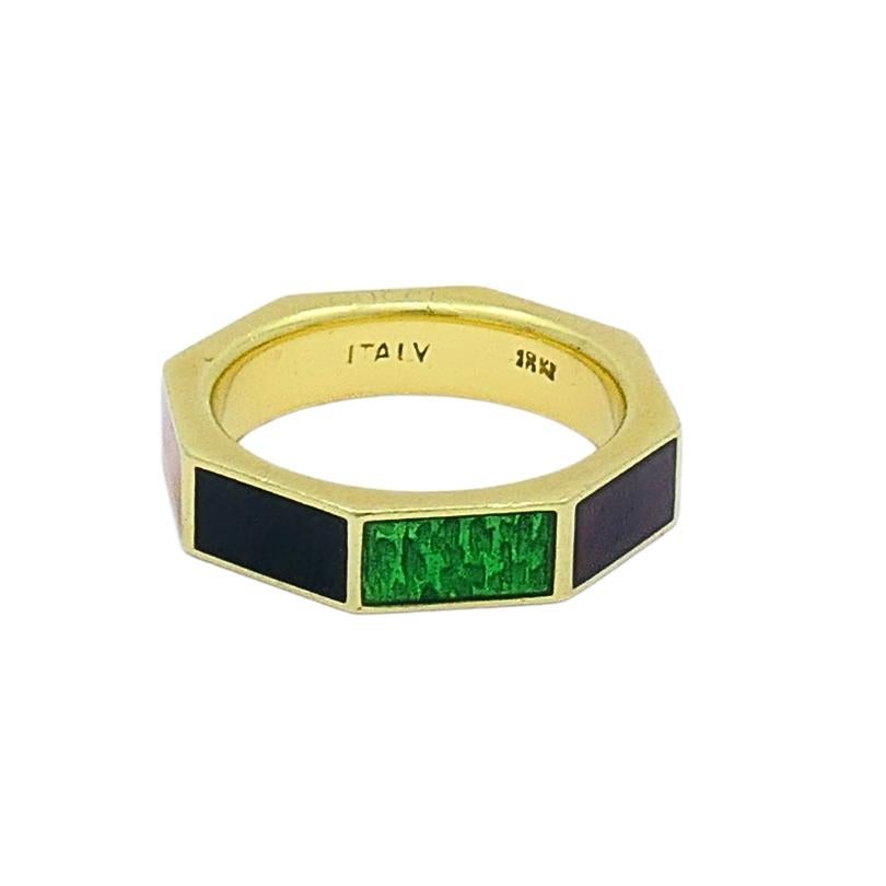 Gucci Vintage Gliederring Vintage Liebe 18k Gold Emaille mit Emaille im Angebot 1