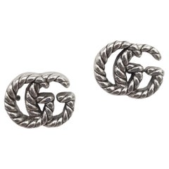 Gucci Rope "GG" Logo Rhodium Plated Earrings