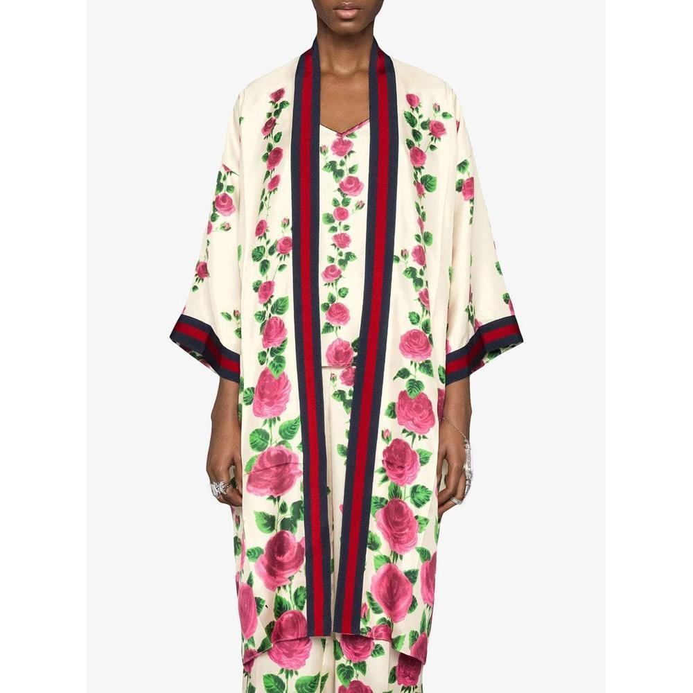 Beige GUCCI Rose Garden Print Silk Kimono IT42 US4-6 For Sale