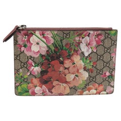 Used Gucci Rose GG Supreme Canvas Blooms Zip Pouch