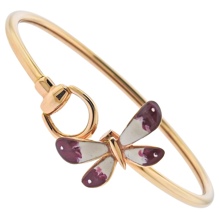 Gucci Rose Gold Butterfly Enamel Bracelet at 1stDibs | gucci 