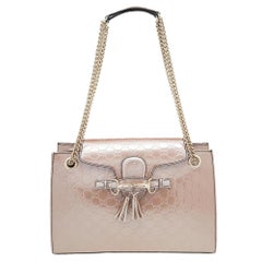 Gucci Rose Gold Guccissima Patent Leather Large Emily Chain Shoulder Bag