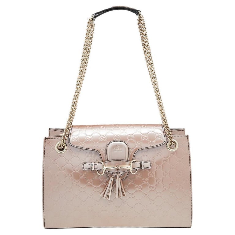 Gucci Rose Gold Guccissima Patent Leather Large Emily Chain Shoulder Bag at  1stDibs