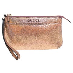 Gucci Rose Gold Iridescent Cracked Leather Wristlet Pouch