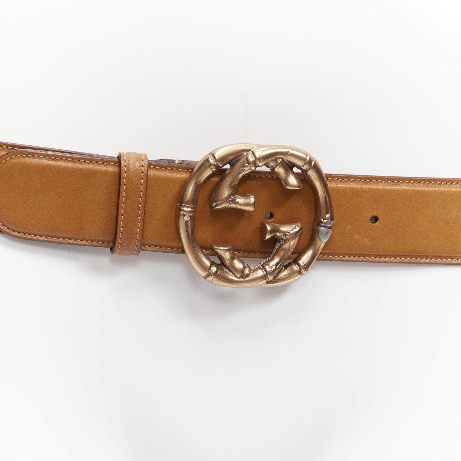 GUCCI rose gold tone bamboo GG buckle brown smooth leather belt
Reference: GIYG/A00278
Brand: Gucci
Material: Leather, Metal
Color: Brown, Rose Gold
Pattern: Solid
Closure: Belt
Lining: Brown Leather
Made in: Italy

CONDITION:
Condition: Good, this