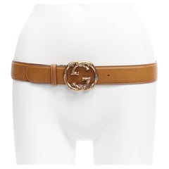 GUCCI rose gold tone bamboo GG buckle brown smooth leather belt