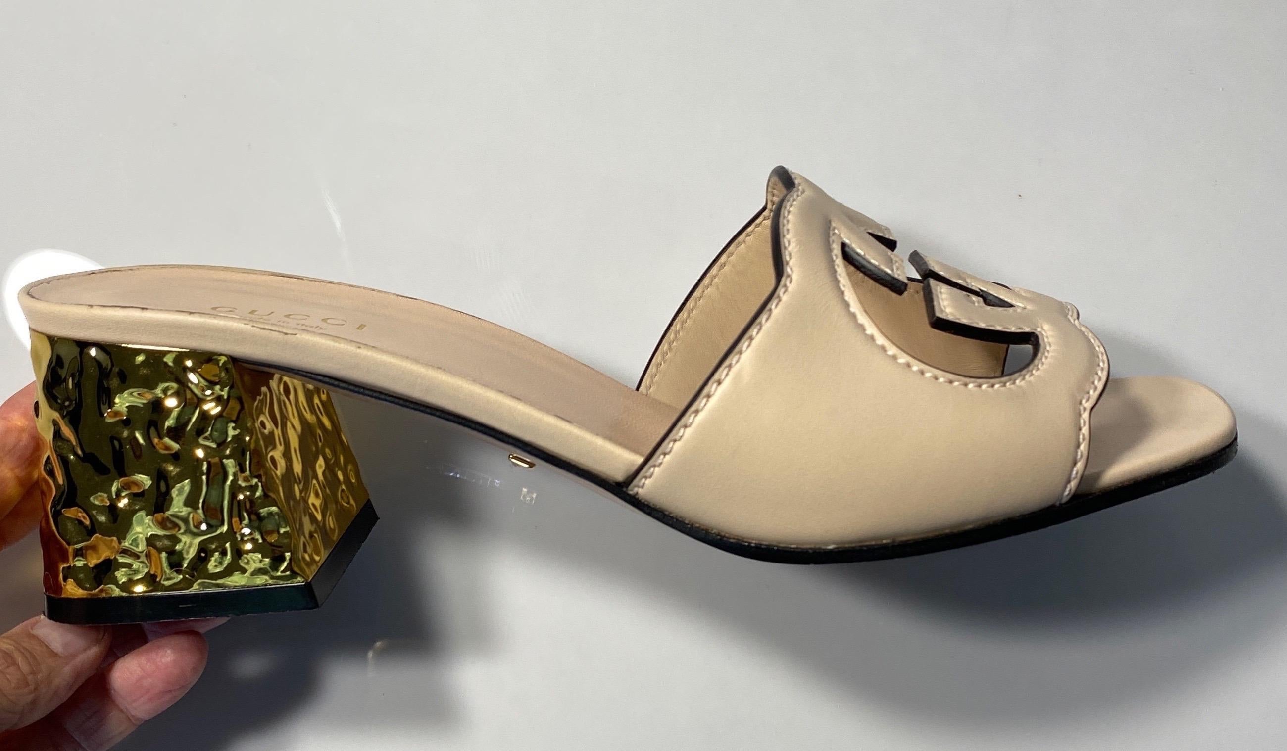 Gucci Rose Leather Interlocking G Cut-out Sandal - Size 37.5 8