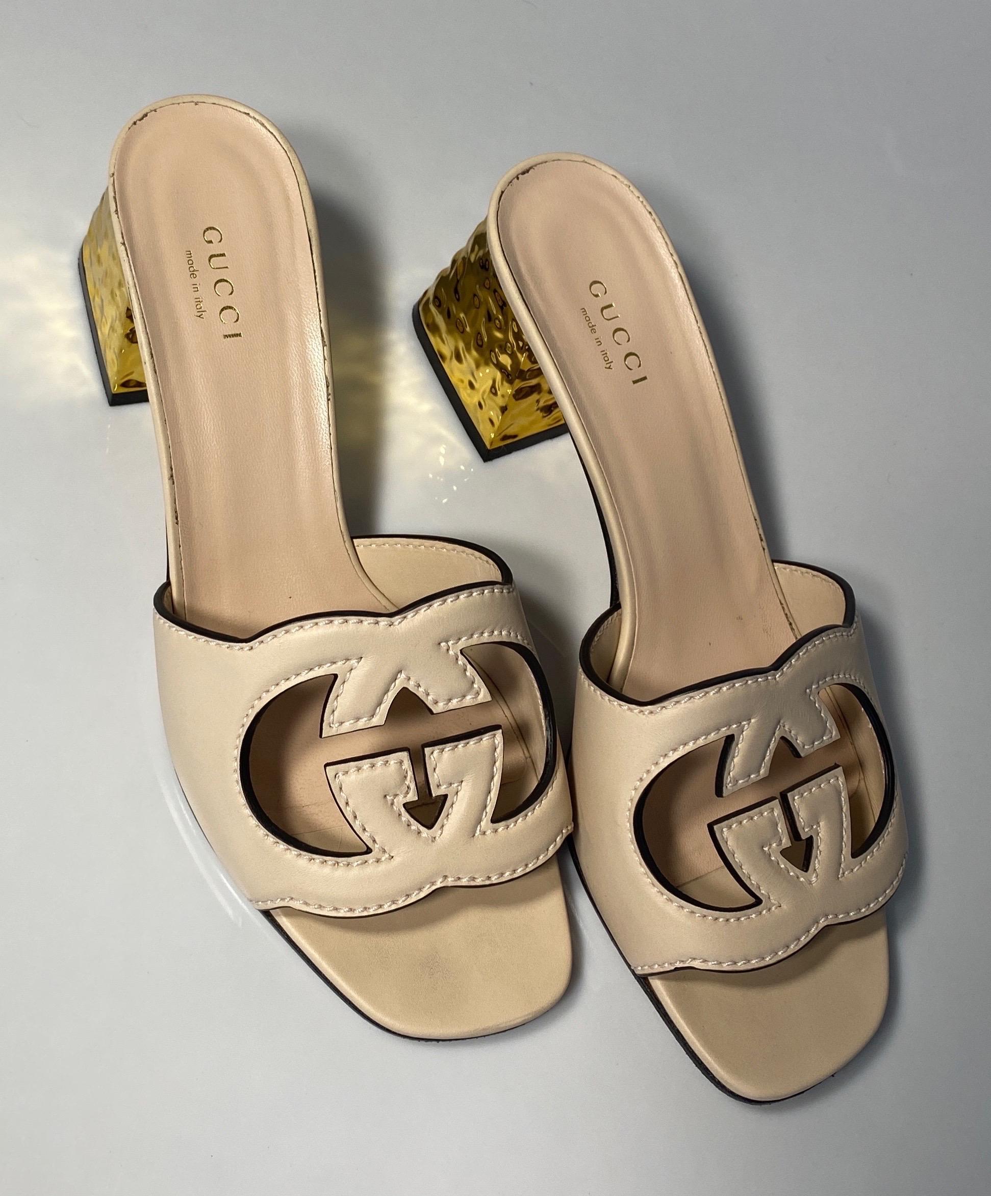 Gucci Rose Leather Interlocking G Cut-out Sandal - Size 37.5 14