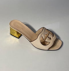 Gucci Rose Leather Interlocking G Cut-out Sandal - Size 37.5