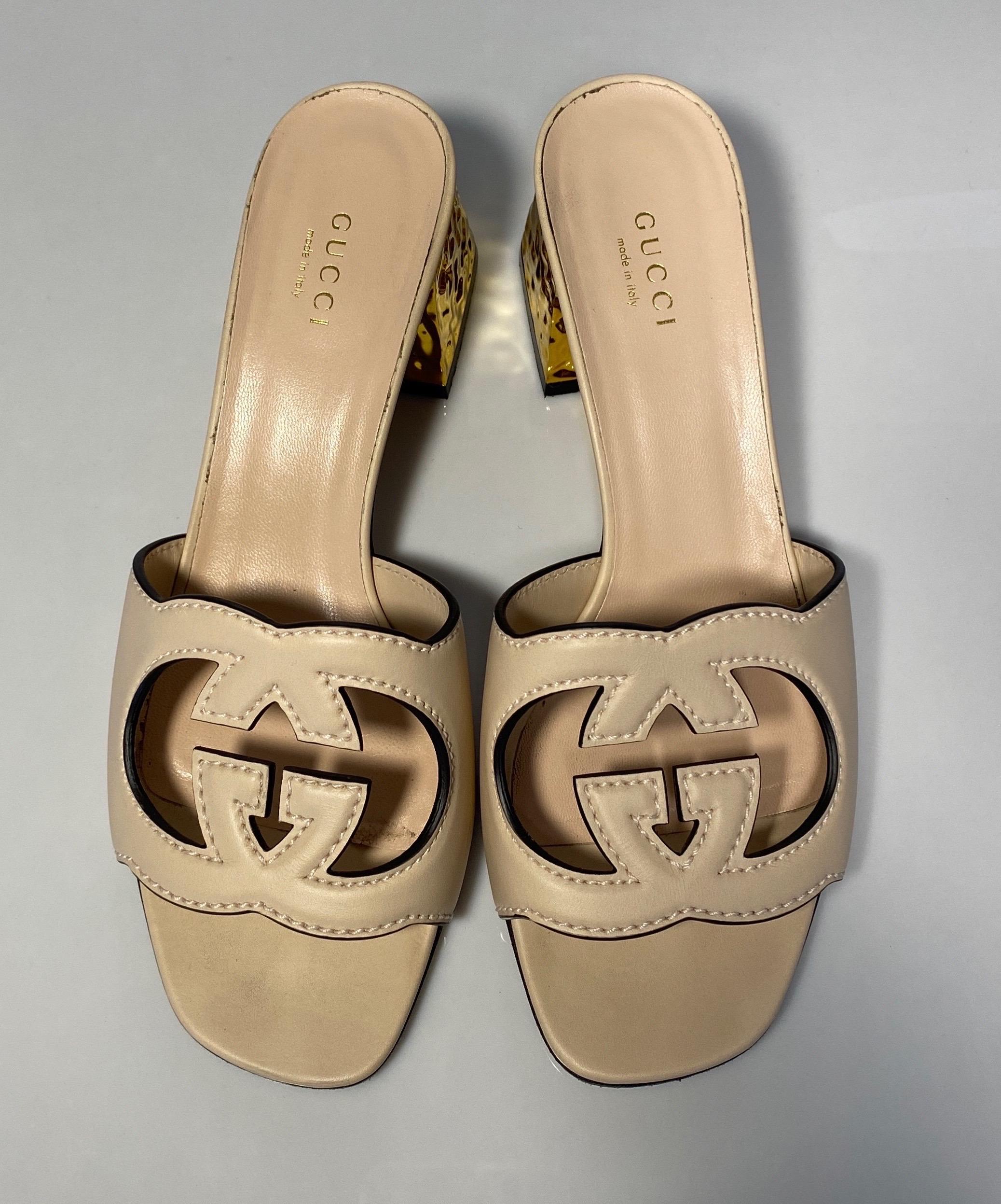 Gucci Rose Leather Interlocking G Cut-out Sandal - Size 37.5 1
