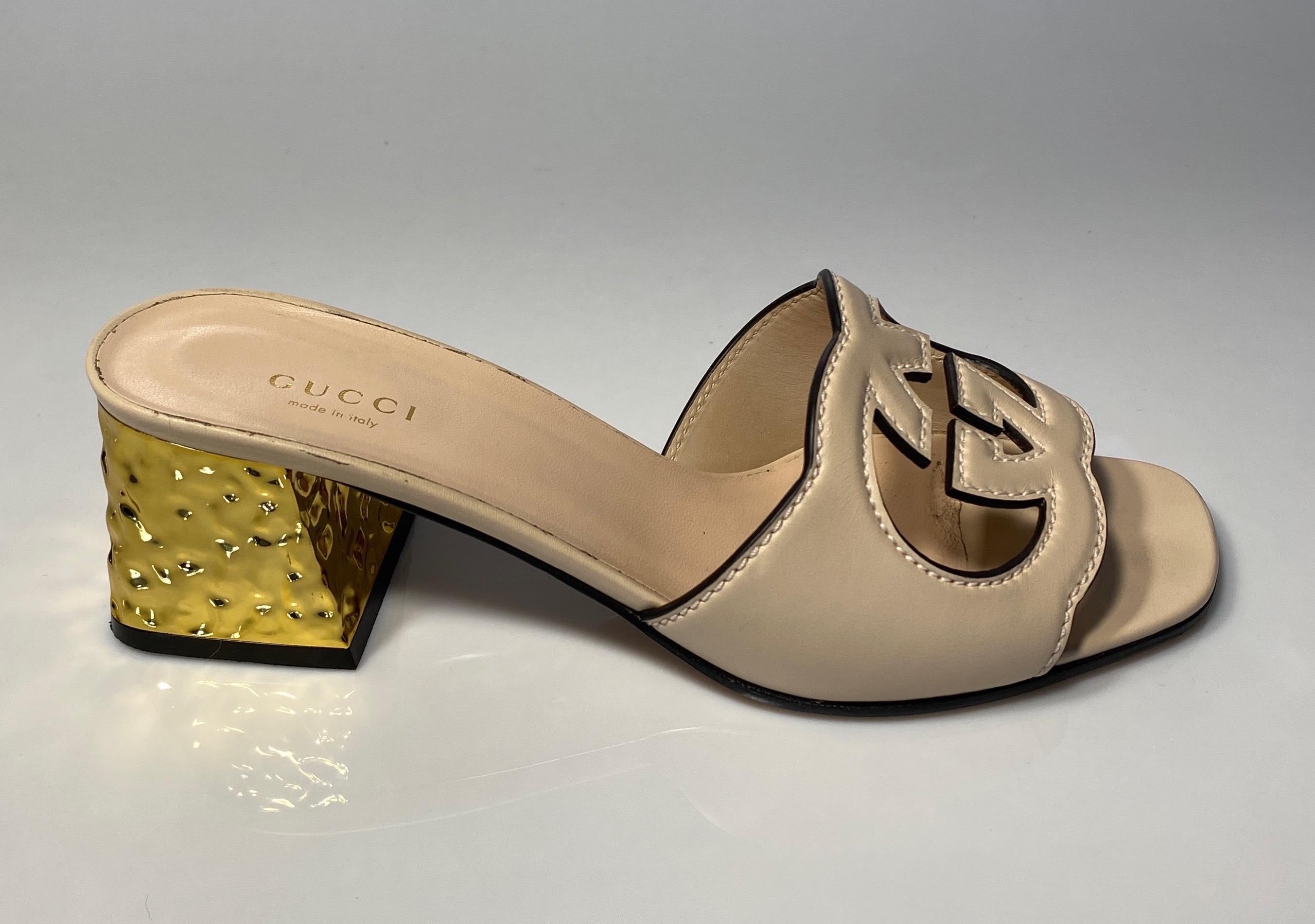 Gucci Rose Leather Interlocking G Cut-out Sandal - Size 37.5 2