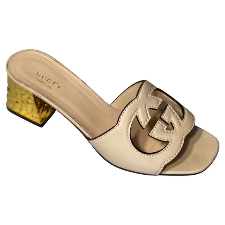 Gucci Rose Leather Interlocking G Cut-out Sandal - Size 37.5 For Sale at  1stDibs