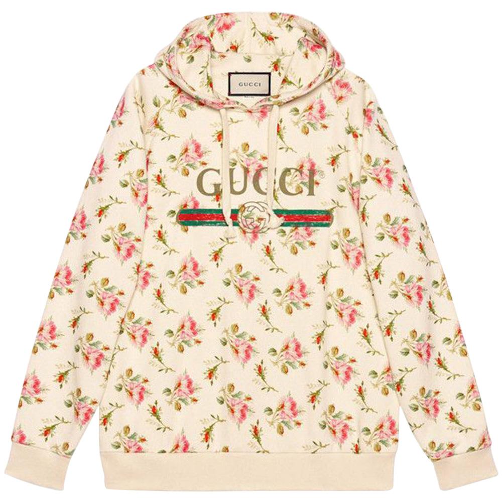 Gucci Rose-Print Hooded Cotton Sweatshirt