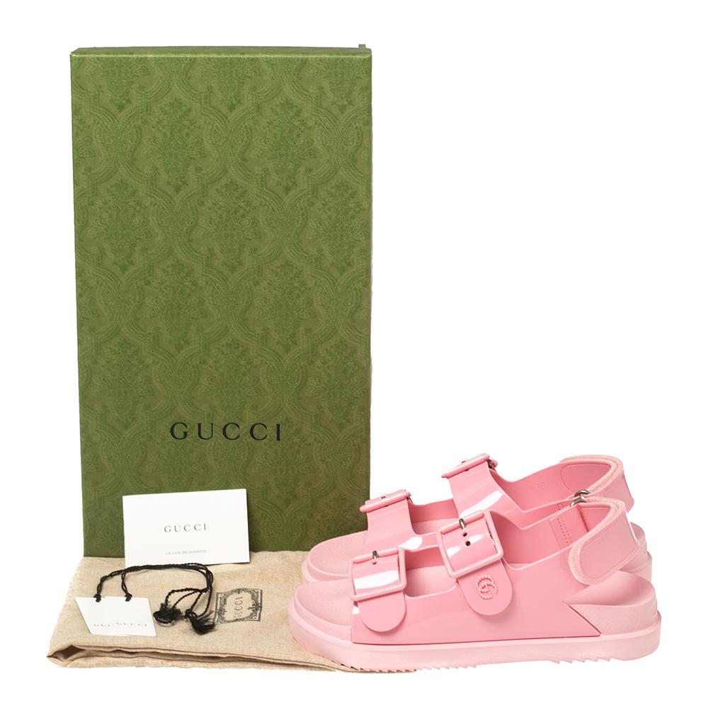 Pink Gucci Rose Rubber Buckle Slingback Sandals Size 36