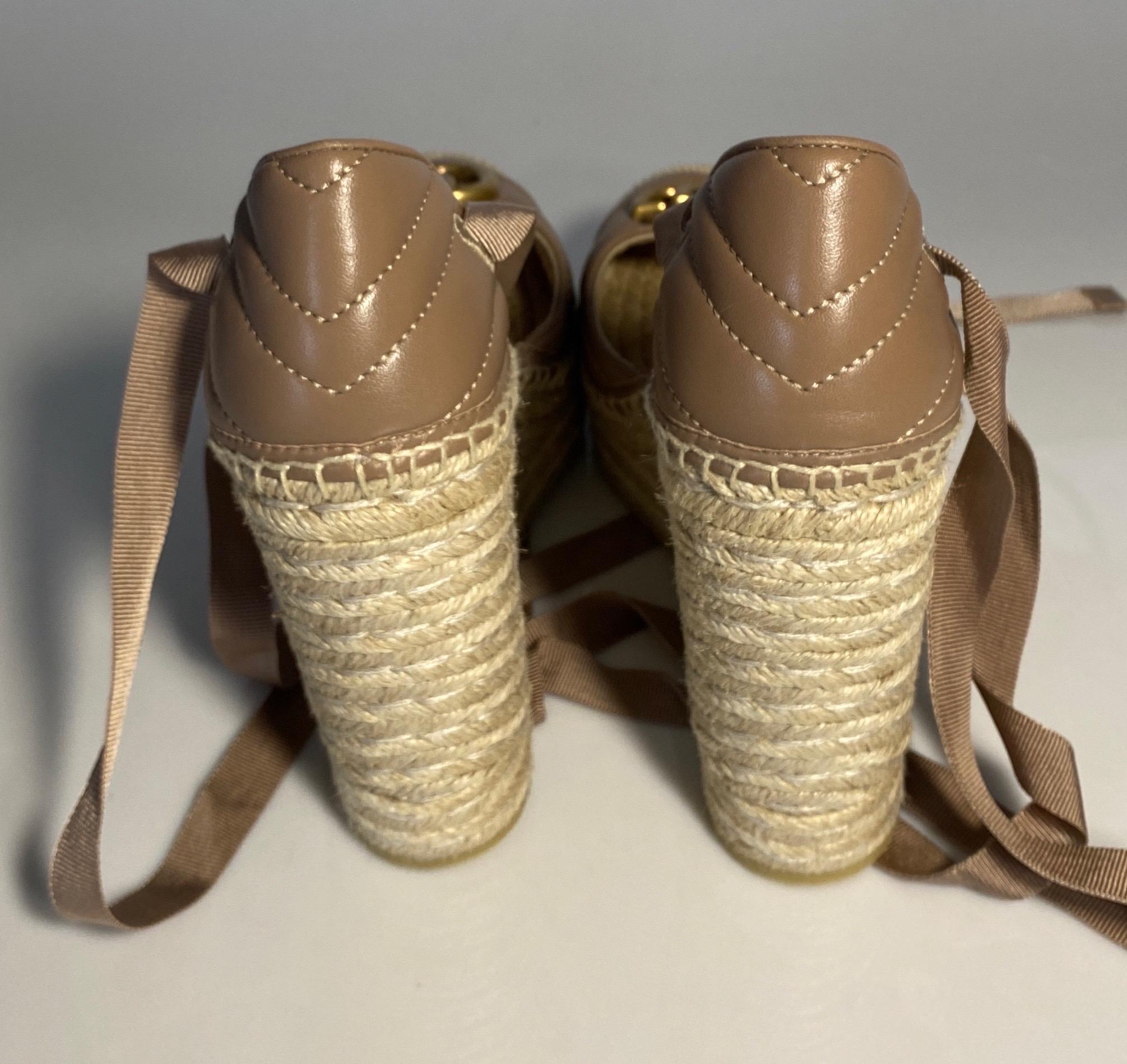 Gucci Rose Tan Leather Matelasse Platform Espadrilles - Size 38.5 NEW  For Sale 11
