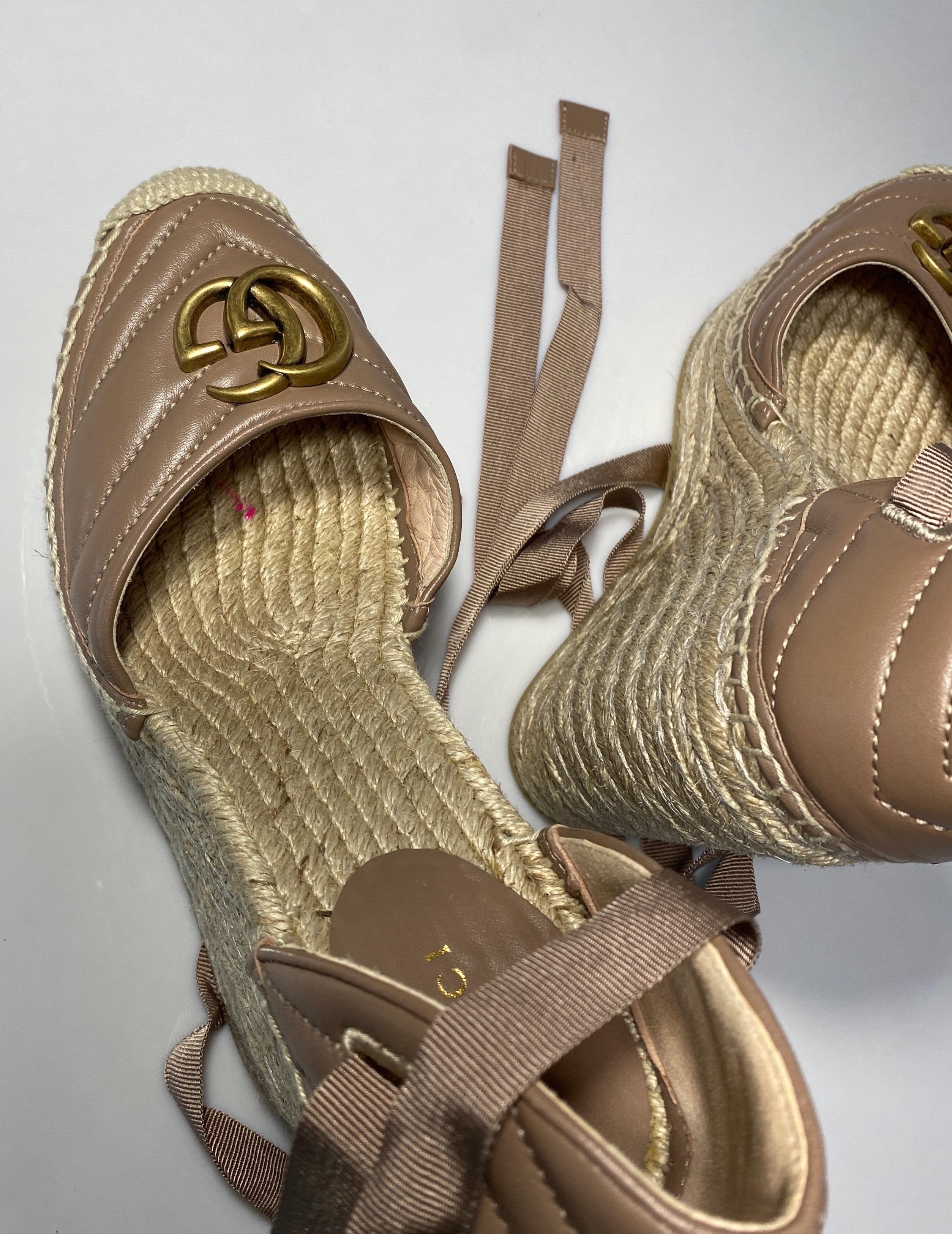 Gucci Rose Tan Leather Matelasse Platform Espadrilles - Size 38.5 NEW  For Sale 13