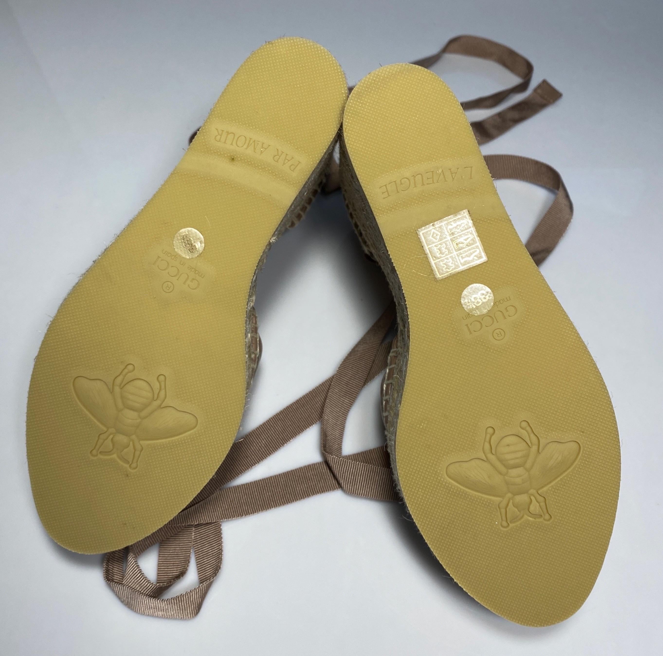 Gucci Rose Tan Leather Matelasse Platform Espadrilles - Size 38.5 NEW  For Sale 14