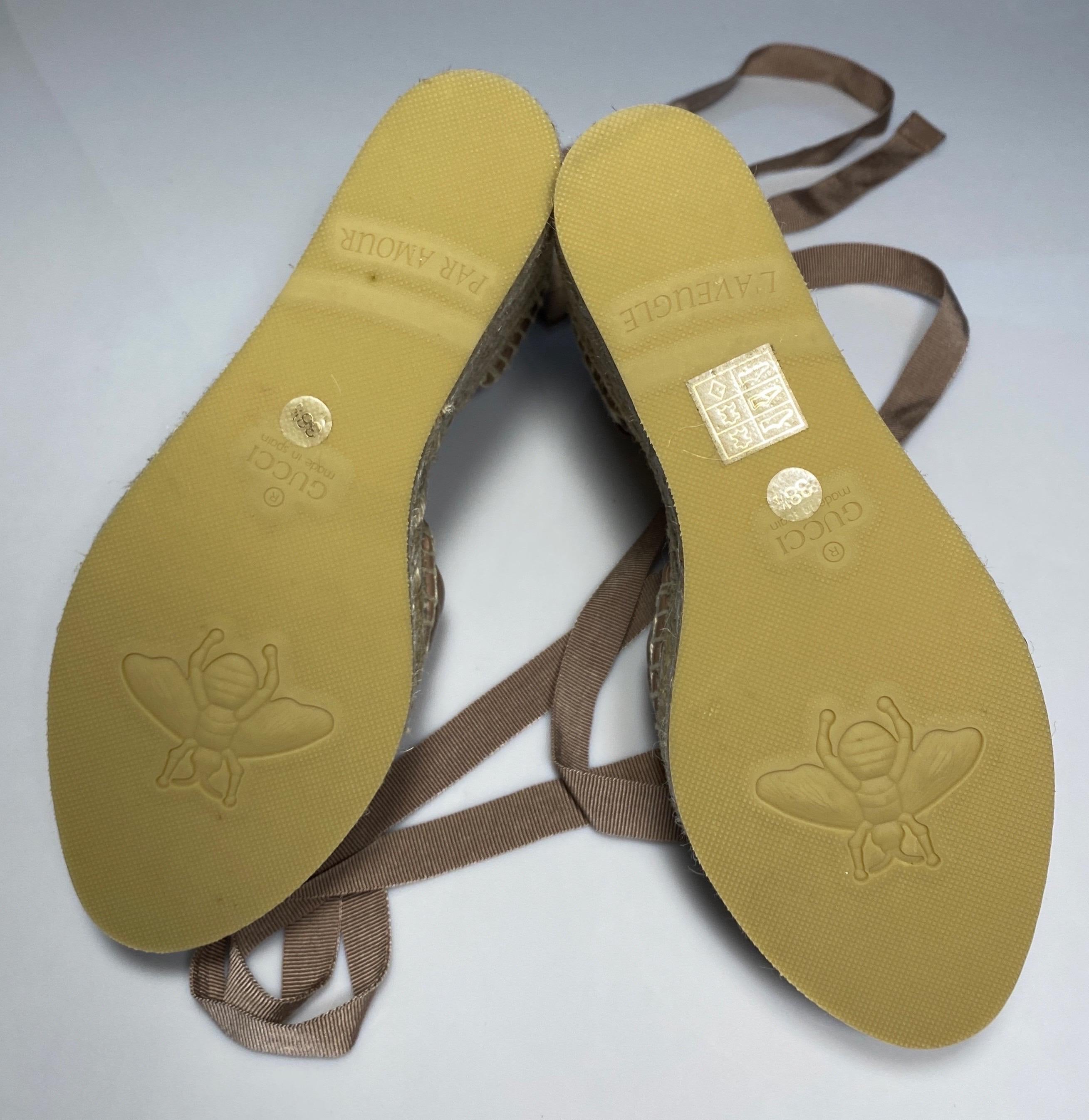 Gucci Rose Tan Leather Matelasse Platform Espadrilles - Size 38.5 NEW  For Sale 15