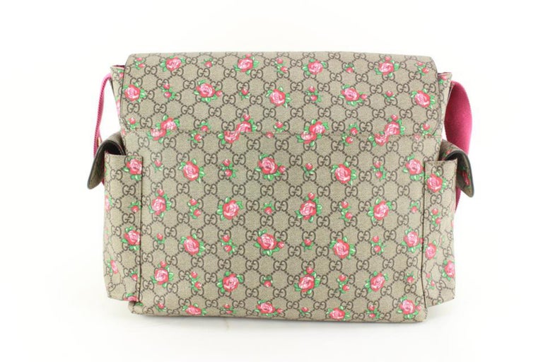 Gucci Rosebud Print GG Canvas Diaper Bag Beige Multicolor Girl Baby Italy New, Infant Girl's, Size: One Size