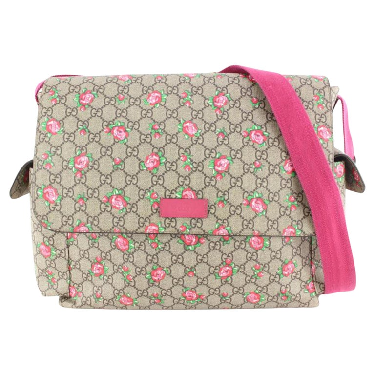 Gucci Beige/Pink GG Supreme Canvas and Leather Strawberry Print Diaper  Messenger Bag