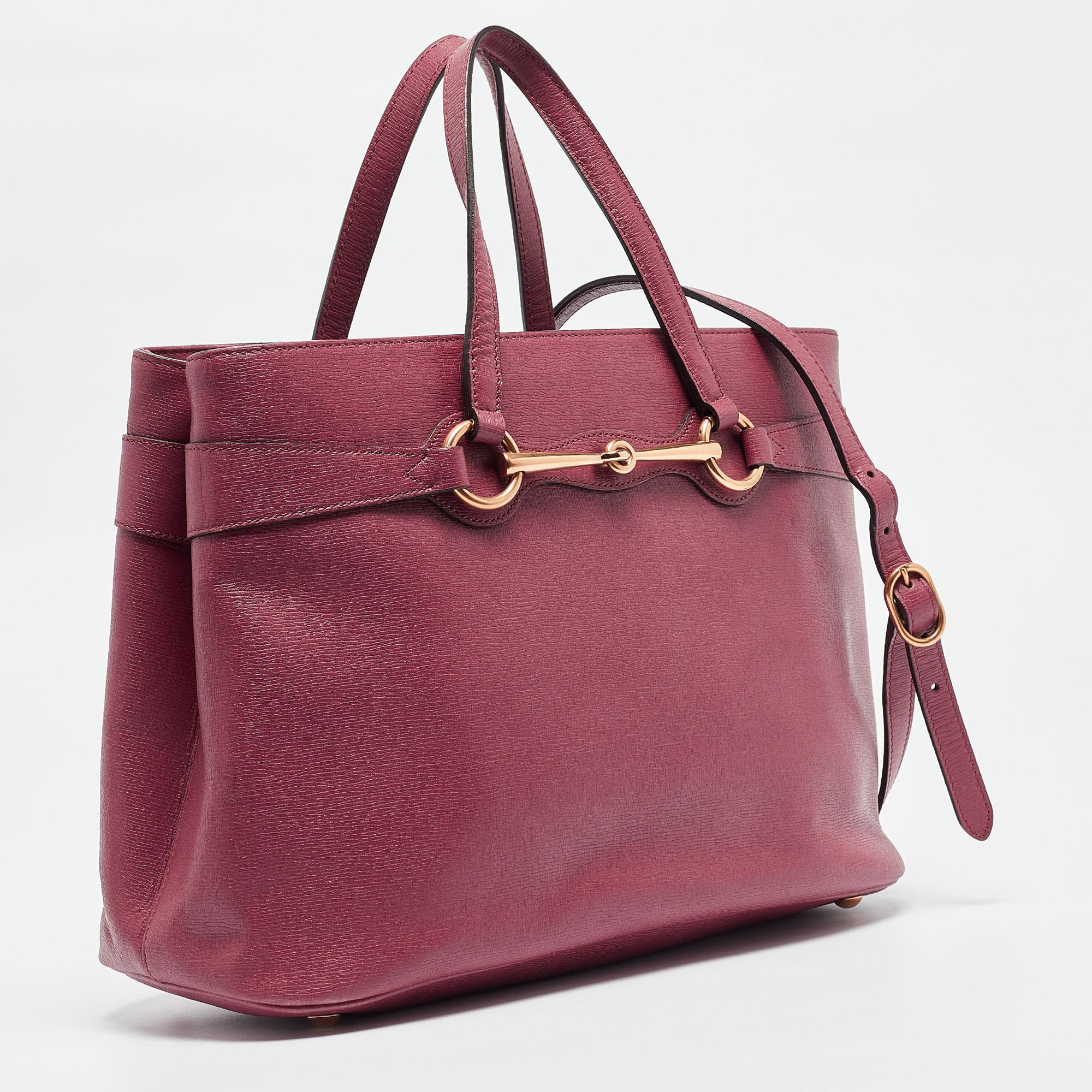 Gucci Rosewood Pink Leather Medium Bright Bit Tote In Good Condition In Dubai, Al Qouz 2