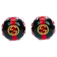 Gucci Round Earrings with Pink Crystals