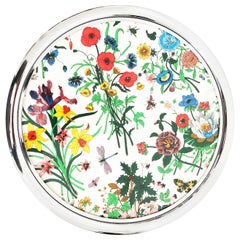 Gucci Round Serving Tray Accornero Flora Motif Barware Platter Vintage 70s Rare