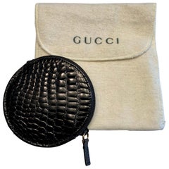 Gucci Round Zip Top Black Alligator Coin Purse, Never Used