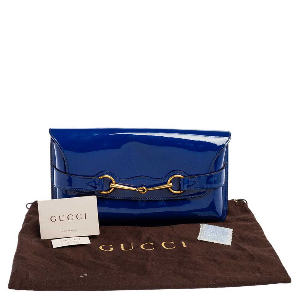 Gucci Royal Blue Patent Leather Bright Bit Clutch 6