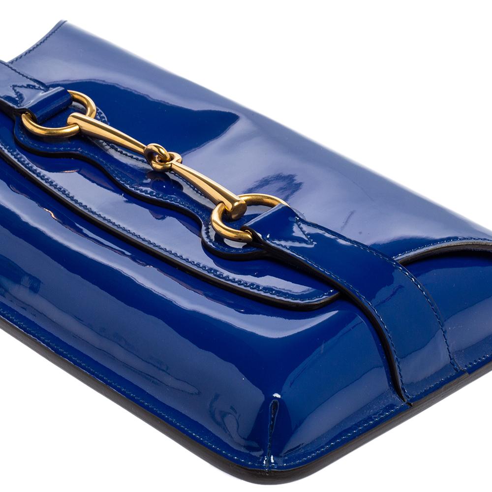 Gucci Royal Blue Patent Leather Bright Bit Clutch 2