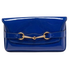 Used Gucci Royal Blue Patent Leather Bright Bit Clutch