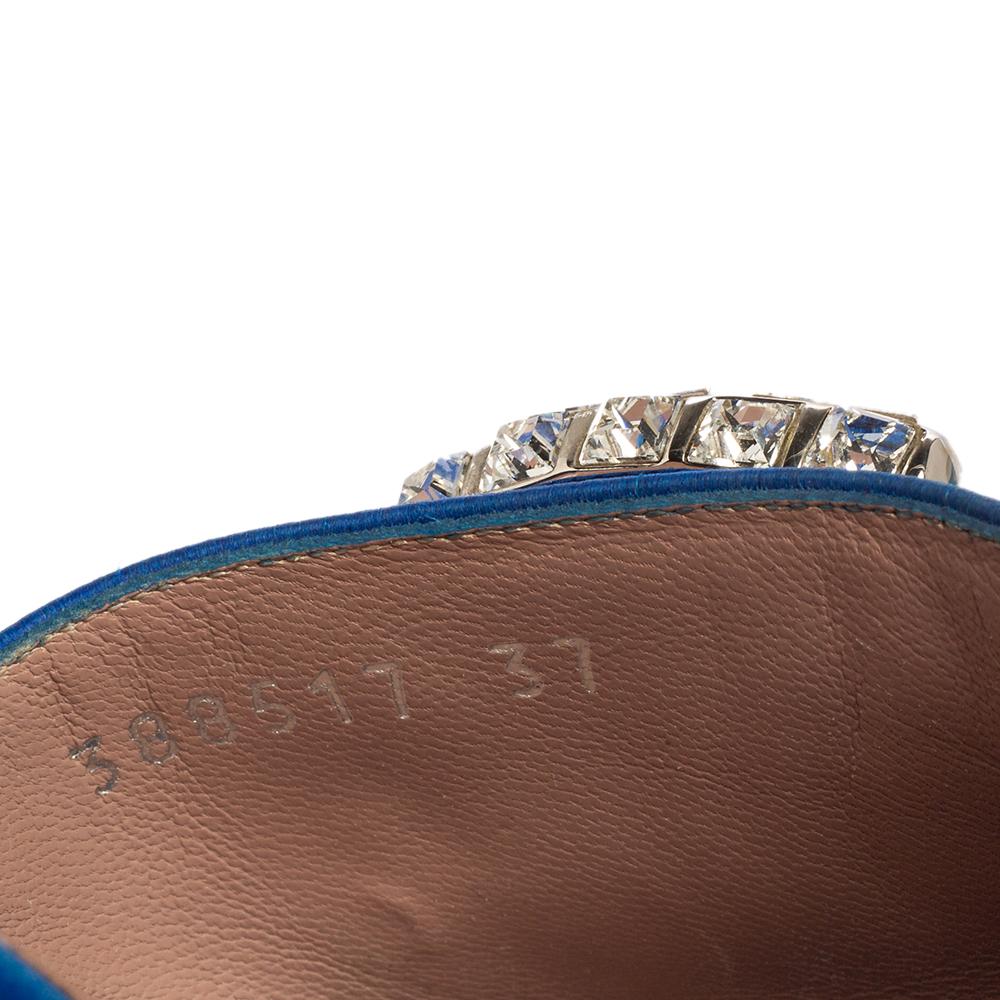 Gucci Royal Blue Satin Maxime Crystal Horsebit Slide Sandals Size 37 2