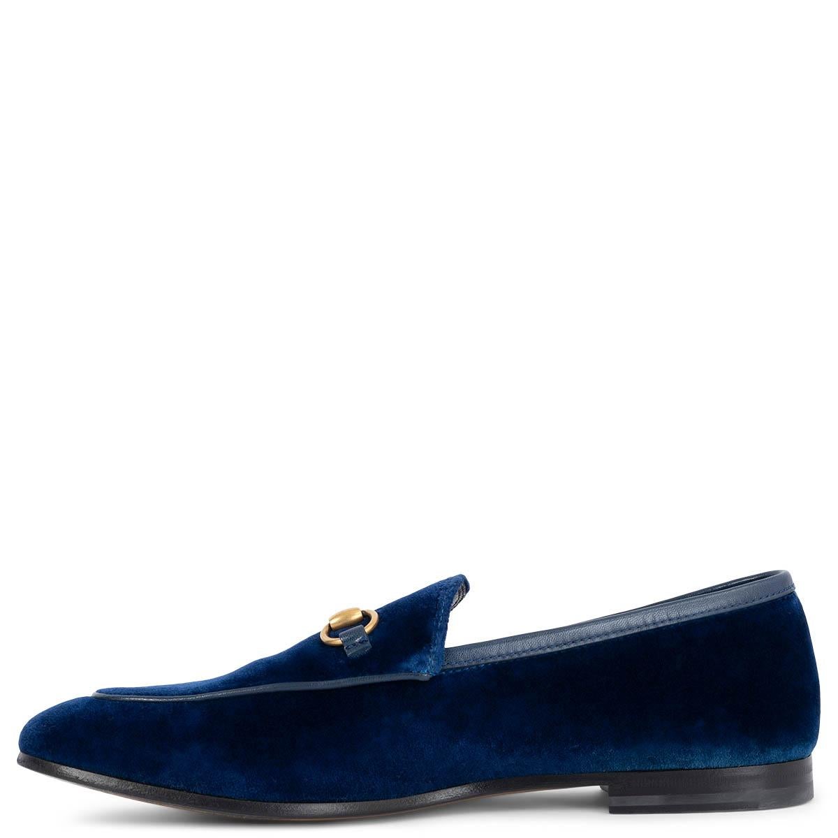 Black GUCCI royal blue velvet JORDANN HORSEBIT Loafers Flats Shoes 37.5