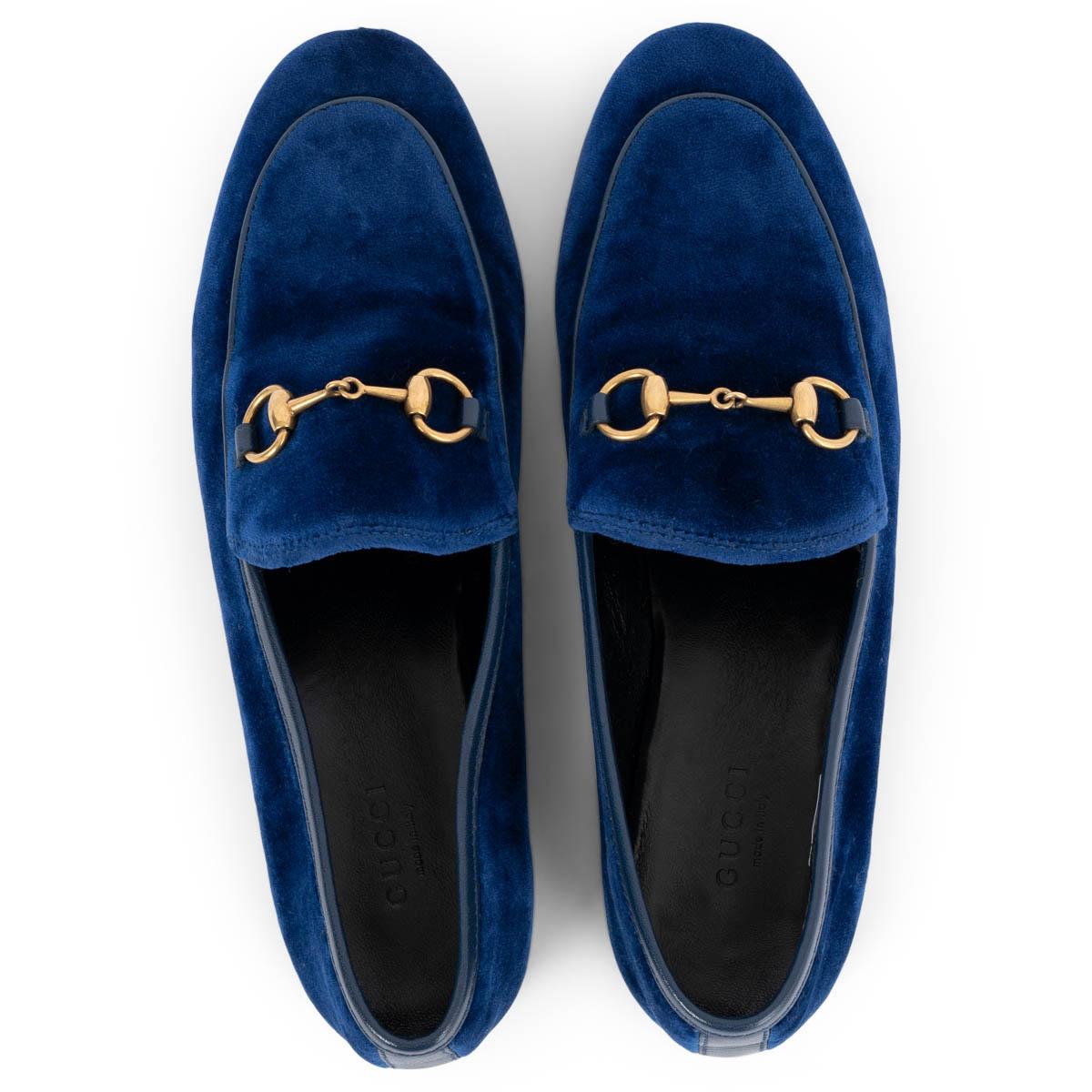 Women's GUCCI royal blue velvet JORDANN HORSEBIT Loafers Flats Shoes 37.5