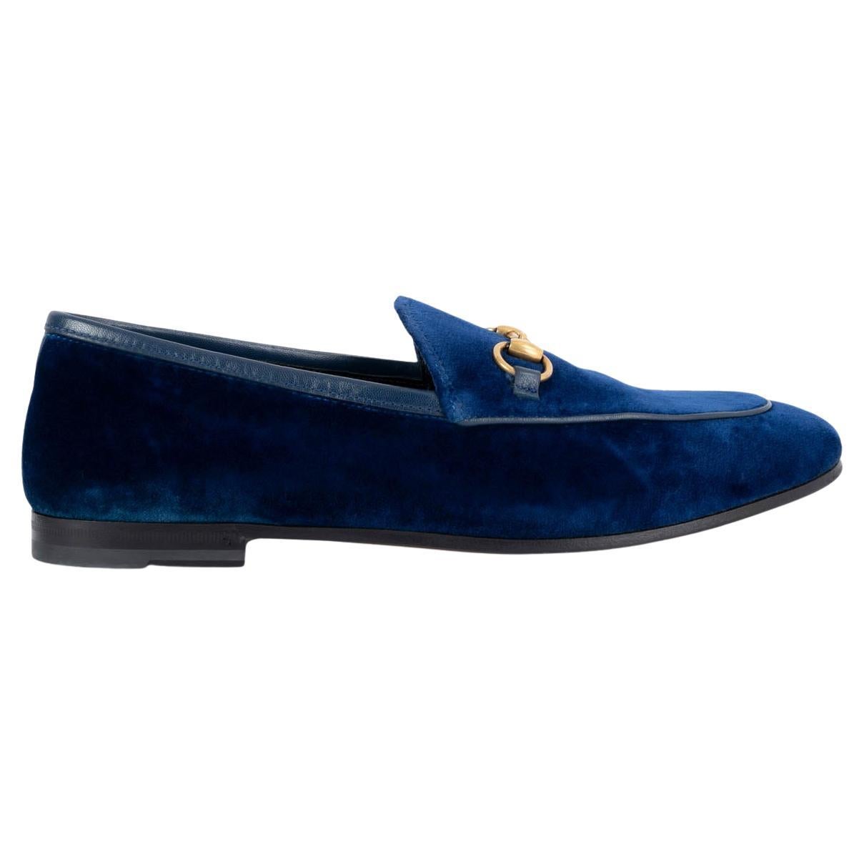 GUCCI royal blue velvet JORDANN HORSEBIT Loafers Flats Shoes 37.5