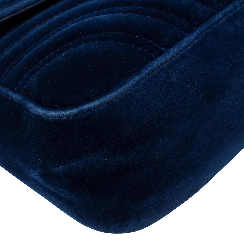 Gucci Royal Blue Velvet Small GG Marmont Shoulder Bag 2