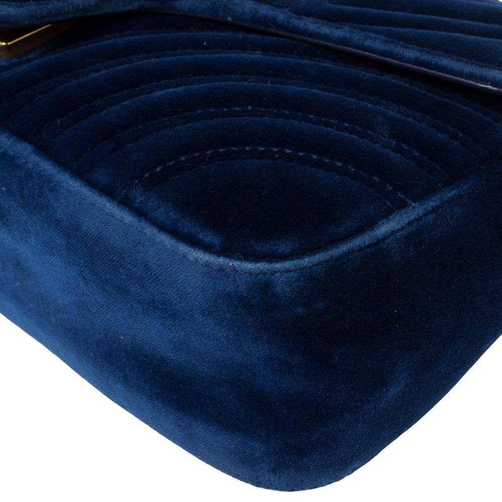 Gucci Royal Blue Velvet Small GG Marmont Shoulder Bag 3