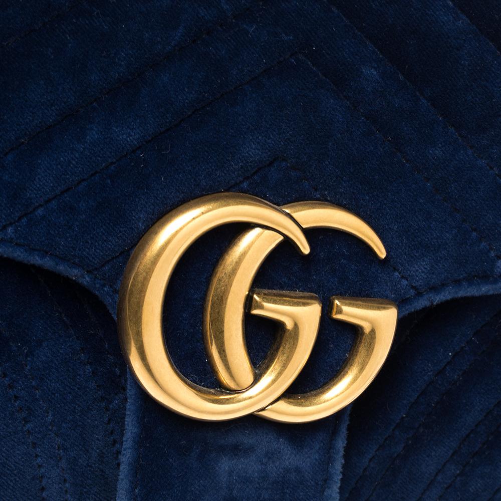 Gucci Royal Blue Velvet Small GG Marmont Shoulder Bag 4